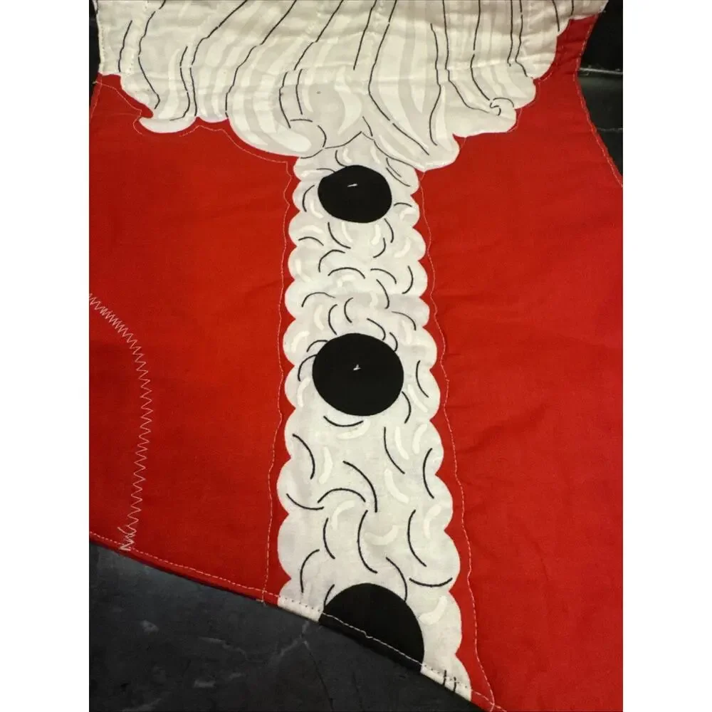 Vtg Santa Shaped Like A Stocking Wall Hanging Handmade 2 Bells Christmas Decor